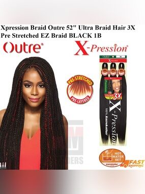 Xpression Braid Outre 52" Ultra Braid Hair 3X
Pre Stretched EZ Braid BLACK 1B